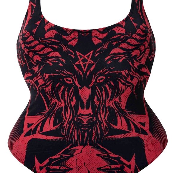 NWT Killstar Beach Beast Devil Baphomet Pentagram Gothic Full Swimsuit XXL - Picture 2 of 14